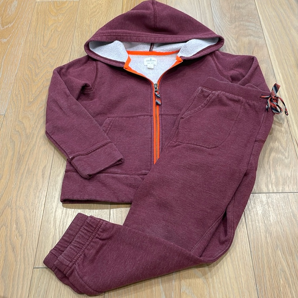 Crewcuts boys burgundy cotton jogger set hooded sweatshirt zip front sweatpants